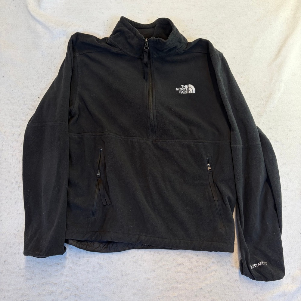 The North Face Fleece Pullover Mens Large Black Polartec Circular Design 1/4 Zip